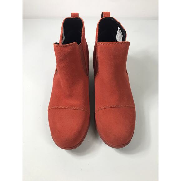 Sorel Evie Ankle Wedge Boot Warp Rust Red Suede Women's 8.5 Pull On Cold Weather - Picture 3 of 9